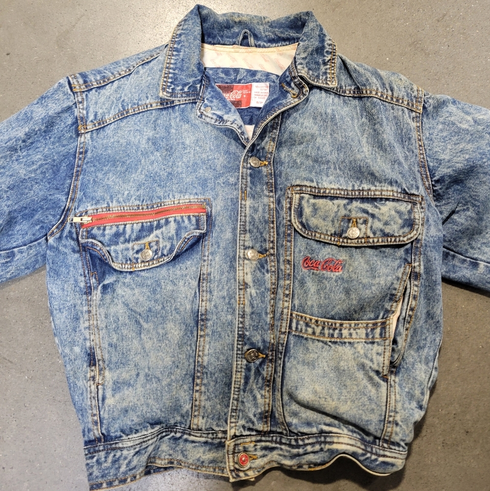 Vintage 90s coca cola acid wash denim jacket mens small